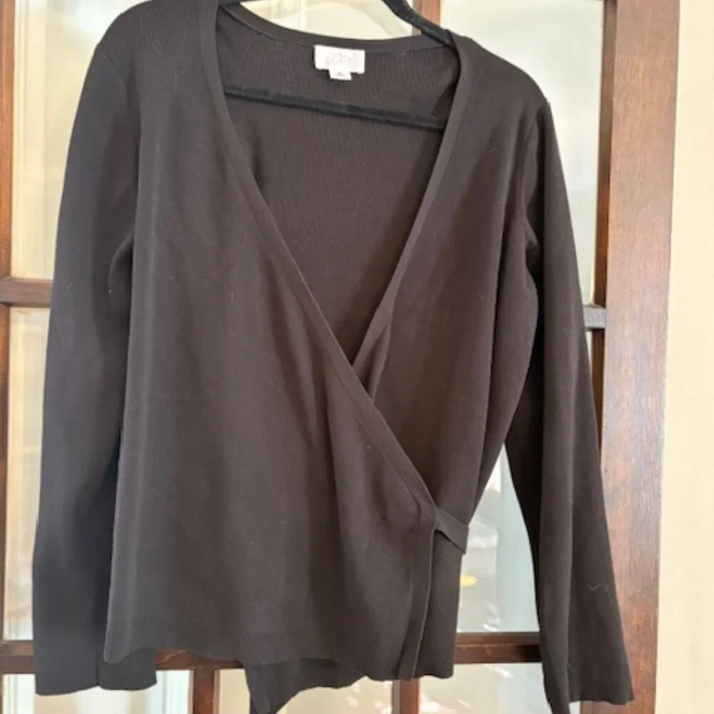 LOFT Black Wrap Sweater, Size XL - Picture 3 of 5
